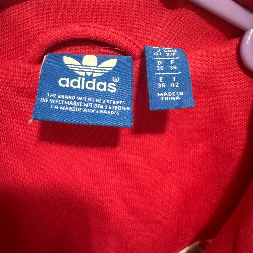 Vintage Adidas Women's Track Jacket Pink White Logo Zip Up Lips Lining Size S - Picture 2 of 10
